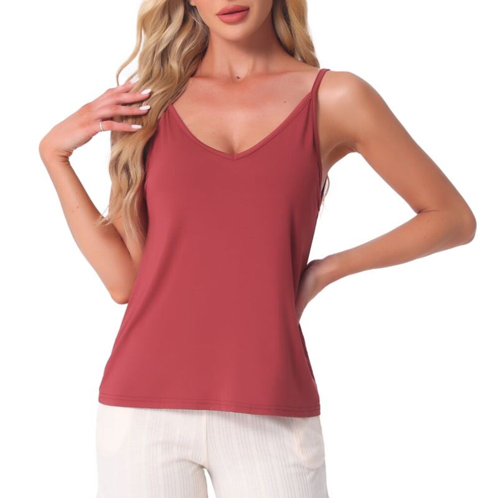 Camisoles Basic Tee Shirts V Neck Sleeveless Pajama Tank Tops Red